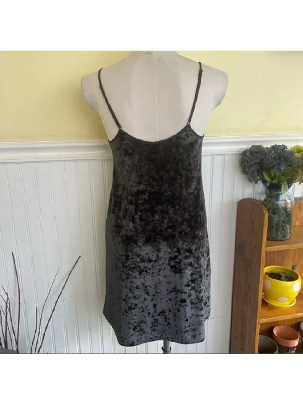 Victorias Secret Crushed Velvet Slip Dress Black XS/S Adjustable Straps